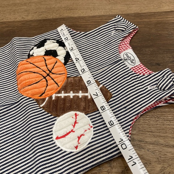 Mudpie Stripe Shortalls Football Basketball Baseball Soccer Sports 0-6m - Picture 6 of 12